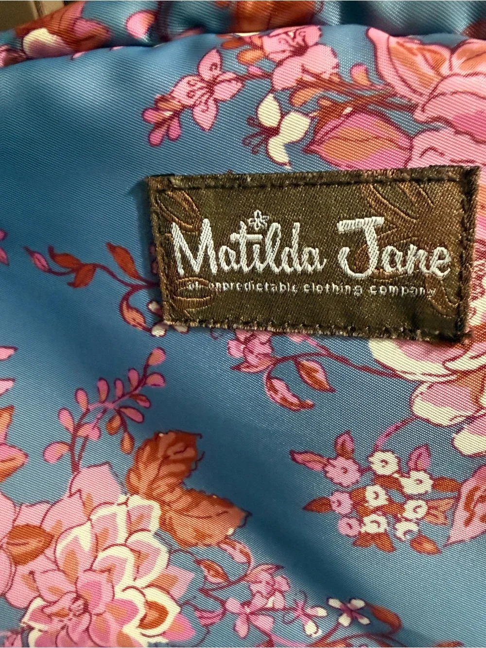 Matilda Jane Blue Floral Backpack with Pink Roses GUC